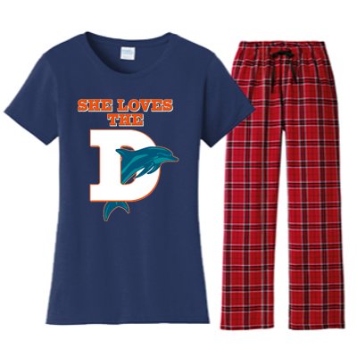 Funny She Loves The D Miami Football Fan Women's Flannel Pajama Set