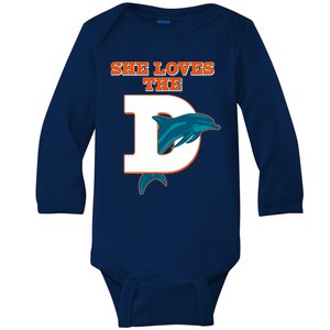 Funny She Loves The D Miami Football Fan Baby Long Sleeve Bodysuit