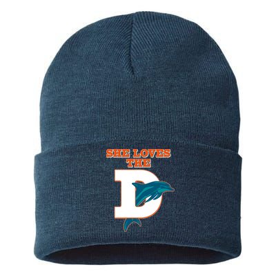 Funny She Loves The D Miami Football Fan Sustainable Knit Beanie