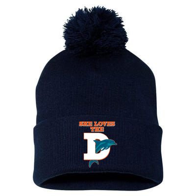 Funny She Loves The D Miami Football Fan Pom Pom 12in Knit Beanie