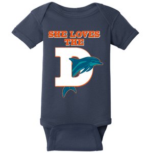 Funny She Loves The D Miami Football Fan Baby Bodysuit