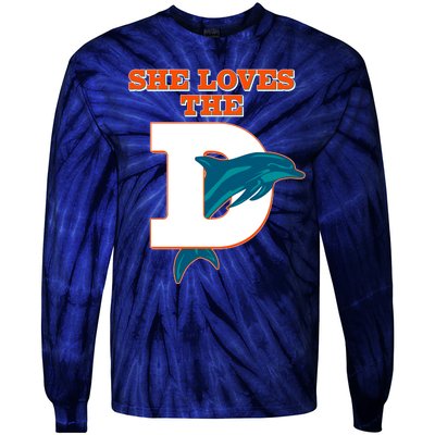 Funny She Loves The D Miami Football Fan Tie-Dye Long Sleeve Shirt