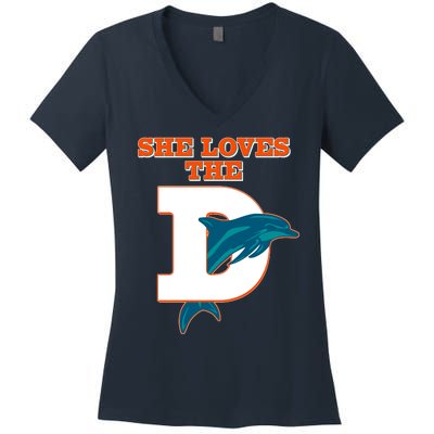 Funny She Loves The D Miami Football Fan Women's V-Neck T-Shirt