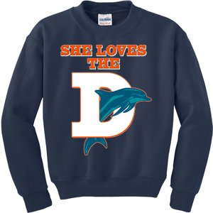 Funny She Loves The D Miami Football Fan Kids Sweatshirt