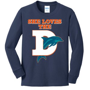 Funny She Loves The D Miami Football Fan Kids Long Sleeve Shirt