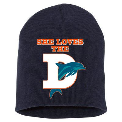 Funny She Loves The D Miami Football Fan Short Acrylic Beanie