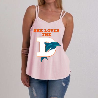 Funny She Loves The D Miami Football Fan Women's Strappy Tank