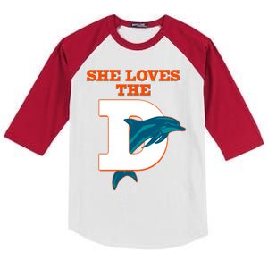 Funny She Loves The D Miami Football Fan Kids Colorblock Raglan Jersey