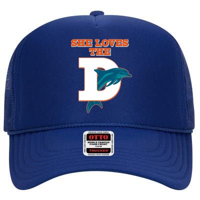 Funny She Loves The D Miami Football Fan High Crown Mesh Back Trucker Hat