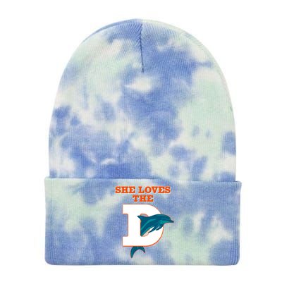 Funny She Loves The D Miami Football Fan Tie Dye 12in Knit Beanie