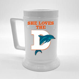 Funny She Loves The D Miami Football Fan Beer Stein