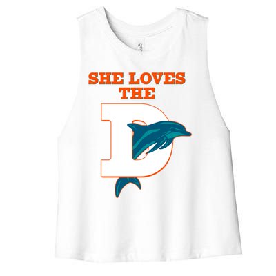 Funny She Loves The D Miami Football Fan Women's Racerback Cropped Tank