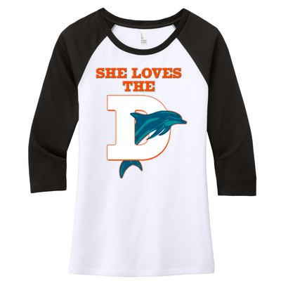 Funny She Loves The D Miami Football Fan Women's Tri-Blend 3/4-Sleeve Raglan Shirt