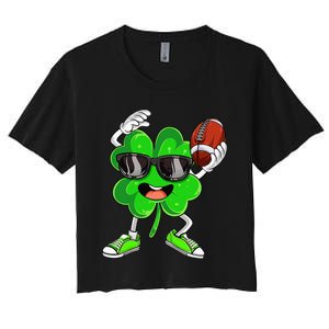 Football Shamrock Lucky Clover Irish St Patrick's Day Women's Crop Top Tee