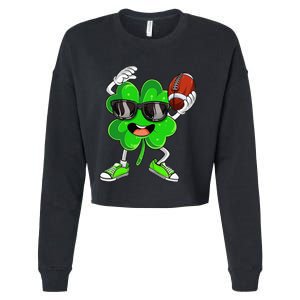 Football Shamrock Lucky Clover Irish St Patrick's Day Cropped Pullover Crew