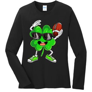 Football Shamrock Lucky Clover Irish St Patrick's Day Ladies Long Sleeve Shirt