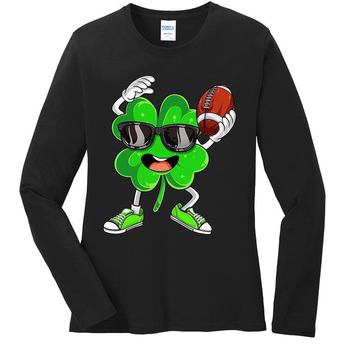 Football Shamrock Lucky Clover Irish St Patrick's Day Ladies Long Sleeve Shirt