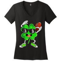 Football Shamrock Lucky Clover Irish St Patrick's Day Women's V-Neck T-Shirt