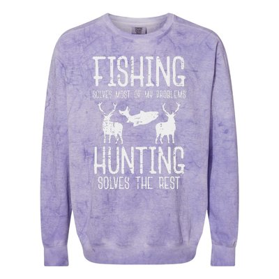 Fishing Solves Most Problems Hunting Rest Funny Colorblast Crewneck Sweatshirt