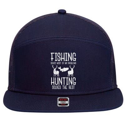 Fishing Solves Most Problems Hunting Rest Funny 7 Panel Mesh Trucker Snapback Hat