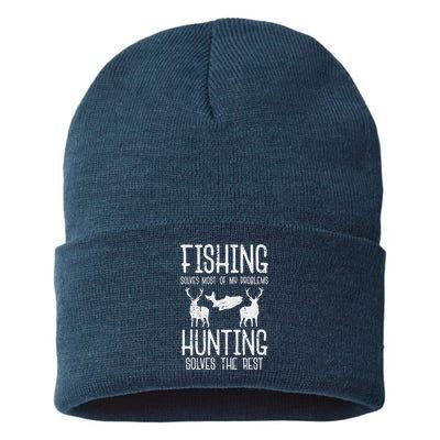 Fishing Solves Most Problems Hunting Rest Funny Sustainable Knit Beanie