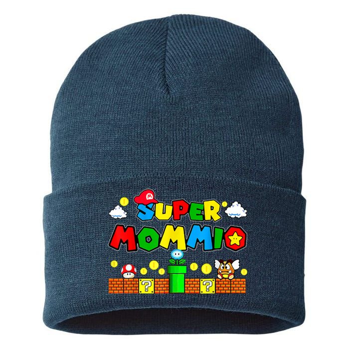 Funny Super Mommio Mothers Video Game Lovers Sustainable Knit Beanie