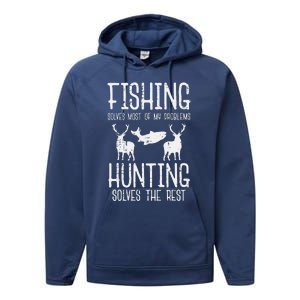 Fishing Solves Most Problems Hunting Rest Performance Fleece Hoodie