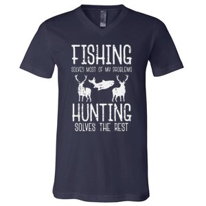 Fishing Solves Most Problems Hunting Rest V-Neck T-Shirt