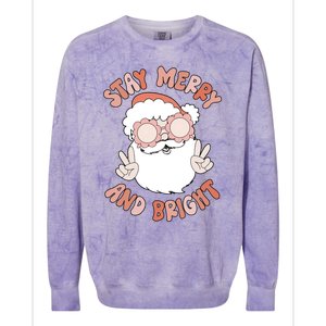 Funny Stay Merry And Bright Christmas Santa Claus Groovy Cute Gift Colorblast Crewneck Sweatshirt