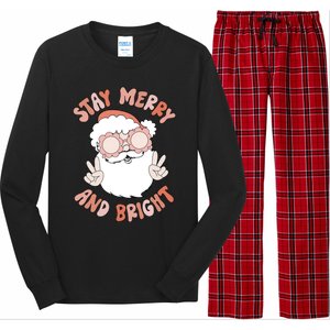 Funny Stay Merry And Bright Christmas Santa Claus Groovy Cute Gift Long Sleeve Pajama Set