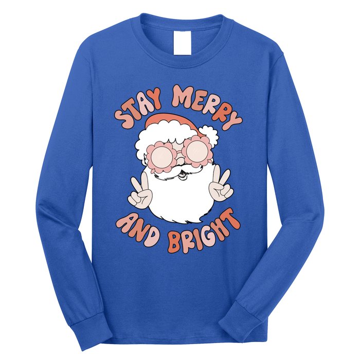 Funny Stay Merry And Bright Christmas Santa Claus Groovy Cute Gift Long Sleeve Shirt