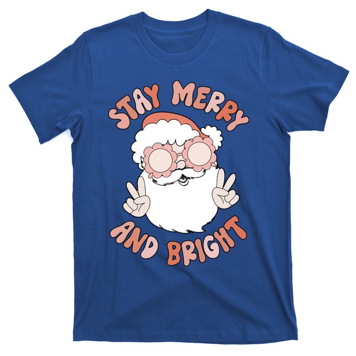 Funny Stay Merry And Bright Christmas Santa Claus Groovy Cute Gift T-Shirt