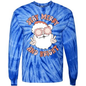 Funny Stay Merry And Bright Christmas Santa Claus Groovy Cute Gift Tie-Dye Long Sleeve Shirt