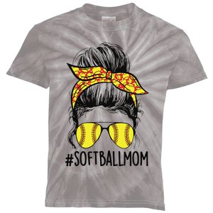 Funny Softball Mom Messy Bun Mama Mother's Day Sporty Mom Kids Tie-Dye T-Shirt