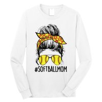 Funny Softball Mom Messy Bun Mama Mother's Day Sporty Mom Long Sleeve Shirt