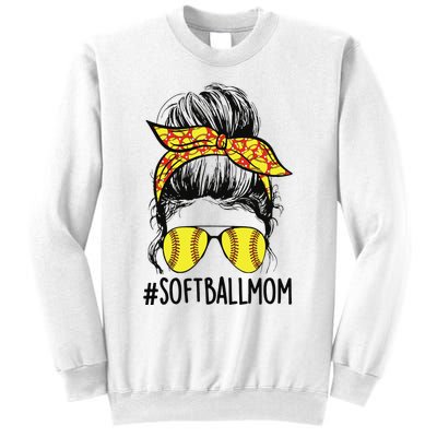 Funny Softball Mom Messy Bun Mama Mother's Day Sporty Mom Sweatshirt