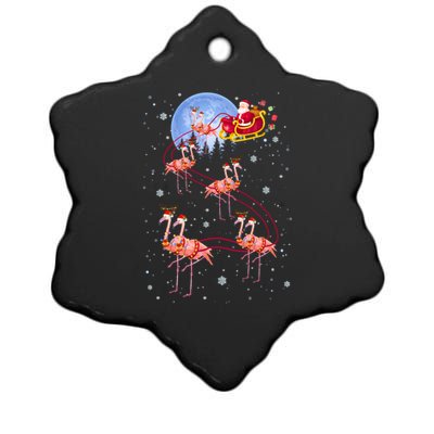 Flamingo Santa Merry Christmas Flamingo Sleigh Pajama Family Gift Ceramic Star Ornament