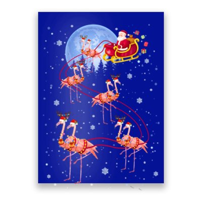 Flamingo Santa Merry Christmas Flamingo Sleigh Pajama Family Gift Poster