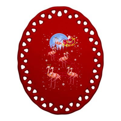 Flamingo Santa Merry Christmas Flamingo Sleigh Pajama Family Gift Ceramic Oval Ornament