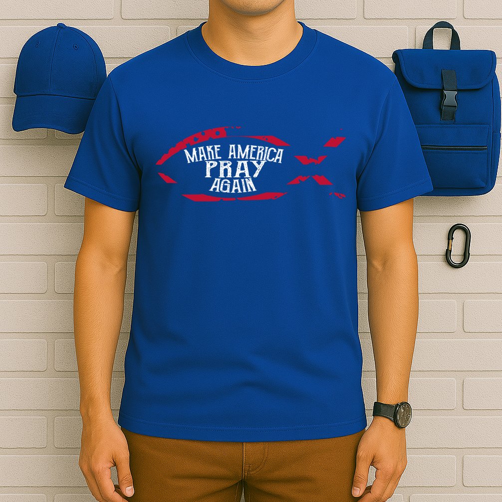 Fish Symbol Meaningful Gift Christian Gift Make America Pray Again Gift T-Shirt