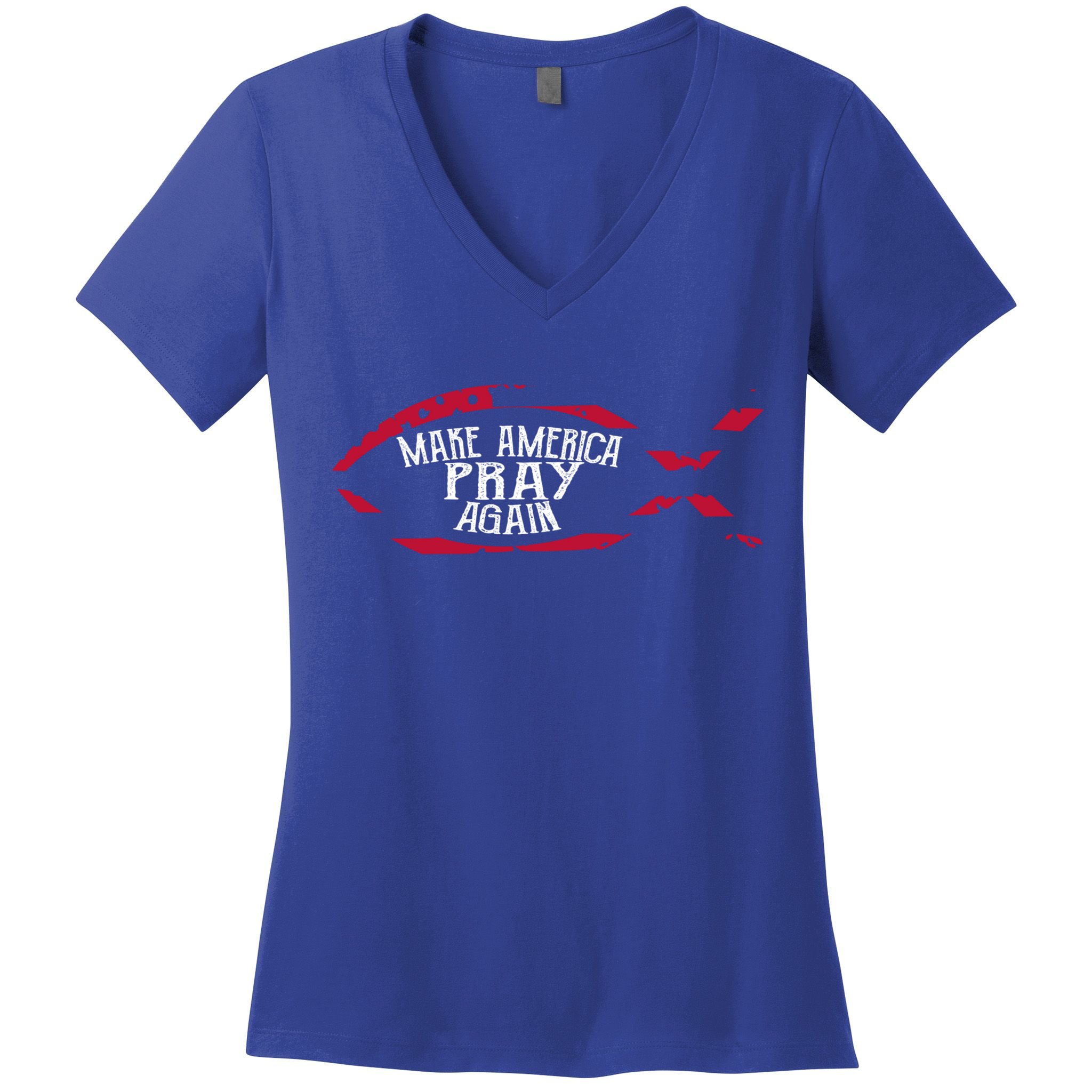 Fish Symbol Meaningful Gift Christian Gift Make America Pray Again Gift Women's V-Neck T-Shirt