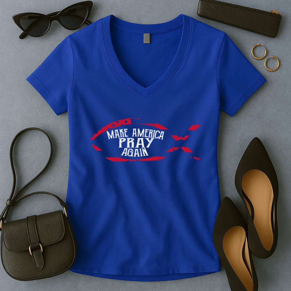 Fish Symbol Meaningful Gift Christian Gift Make America Pray Again Gift Women's V-Neck T-Shirt