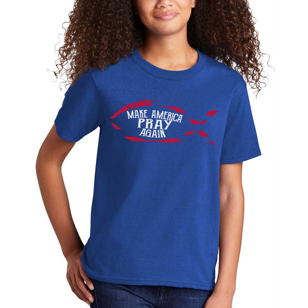Fish Symbol Meaningful Gift Christian Gift Make America Pray Again Gift Kids T-Shirt