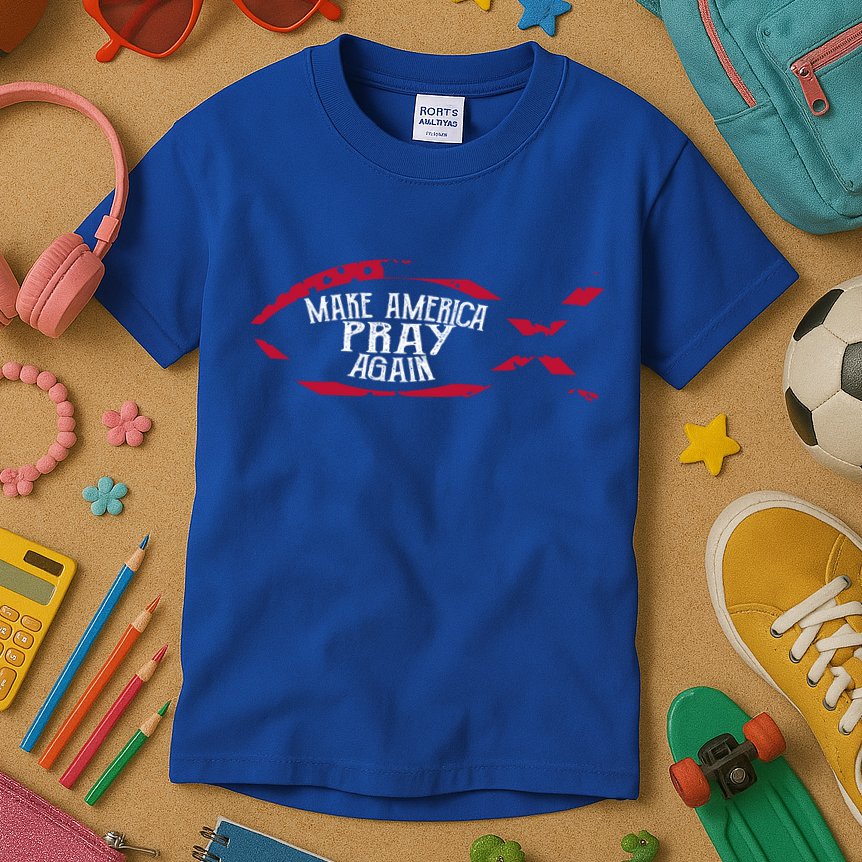 Fish Symbol Meaningful Gift Christian Gift Make America Pray Again Gift Kids T-Shirt