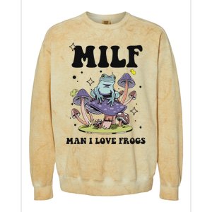 Funny Saying Milf Man I Love Frogs Frog Lovers Colorblast Crewneck Sweatshirt