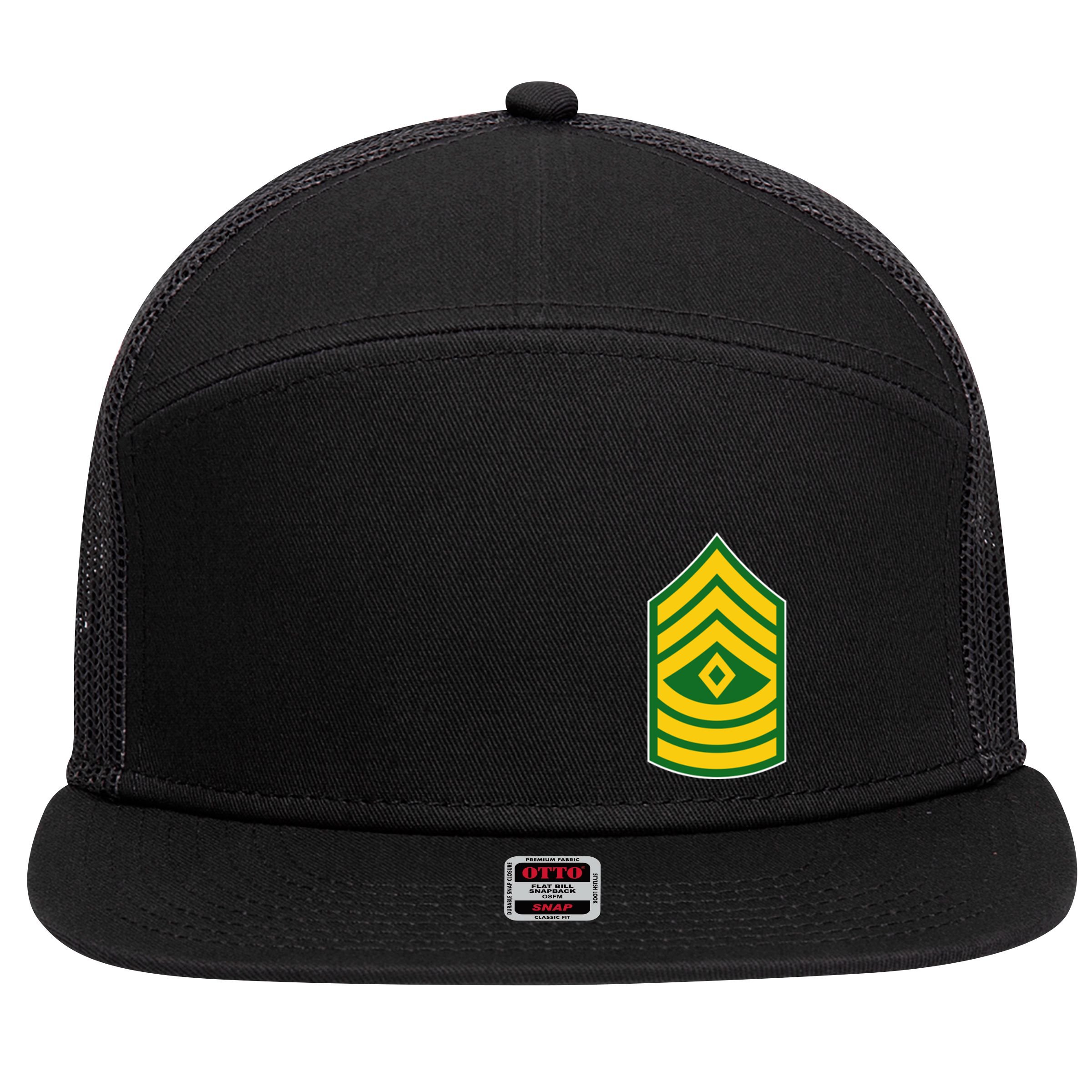 First Sergeant Military Badge 7 Panel Mesh Trucker Snapback Hat
