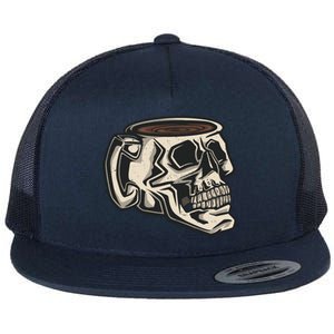 Funny Skull Mug Cup Coffee Skeleton Lover Gift Flat Bill Trucker Hat