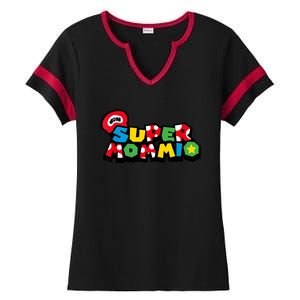 Funny Super Mommio Mother's Day Gamer Ladies Halftime Notch Neck Tee