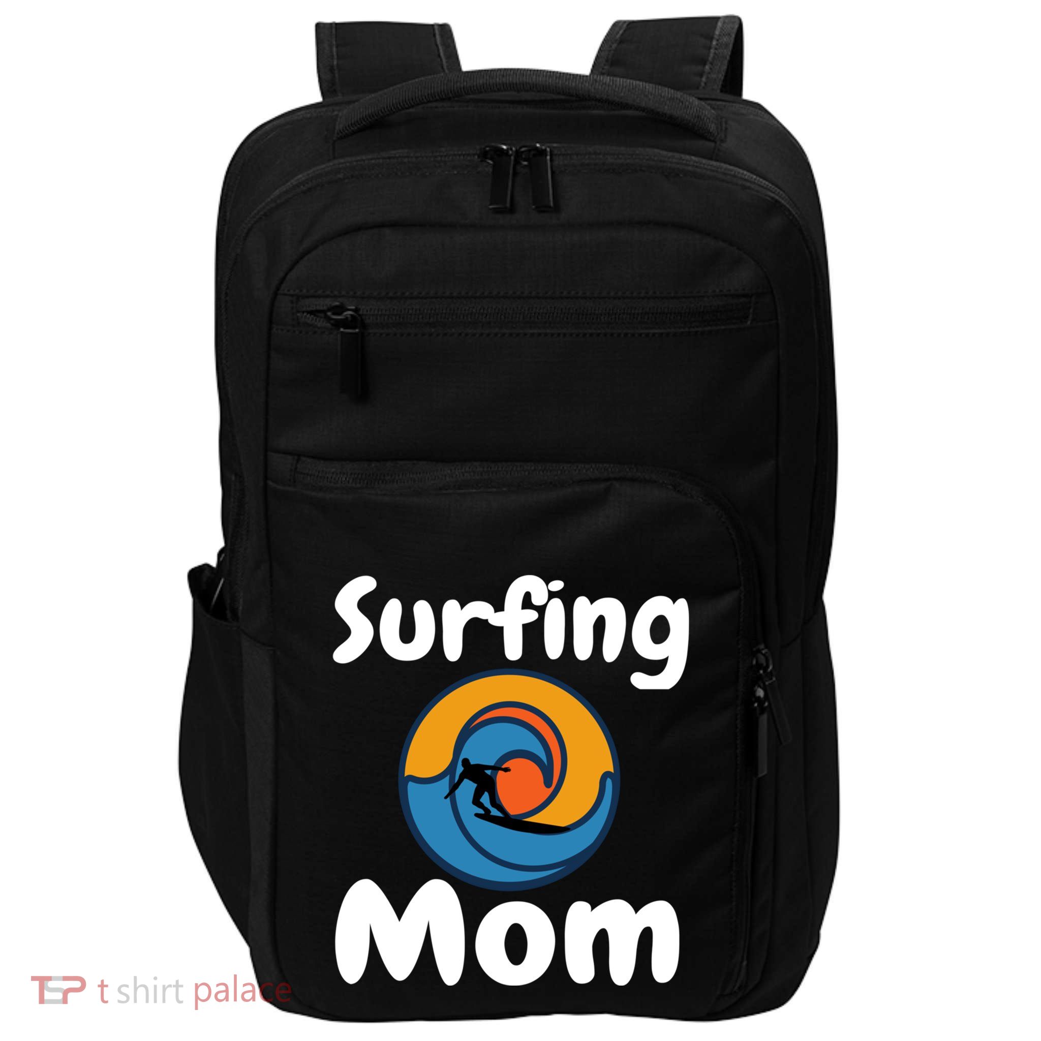 Funny Surfing Mom Surfer Mother Retro Sunrise Sunset Surf Funny Gift Impact Tech Backpack