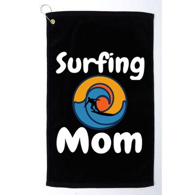 Funny Surfing Mom Surfer Mother Retro Sunrise Sunset Surf Funny Gift Golf Towel